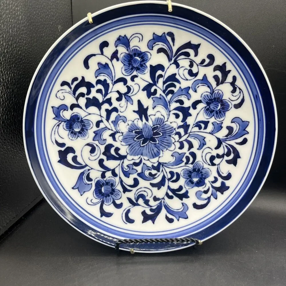 Set of 2 Vintage Centrum Ceramics Blue & White Floral 10 1/8” Dinner Plates